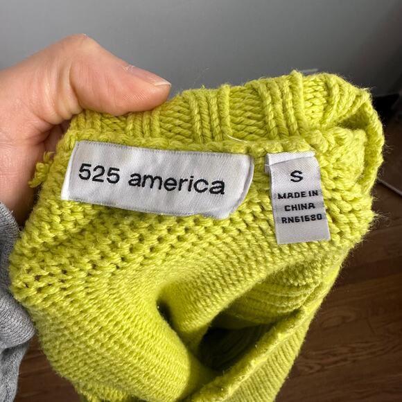 525 America Open Knit Side Slit Neon Green Sweater - Picture 6 of 8